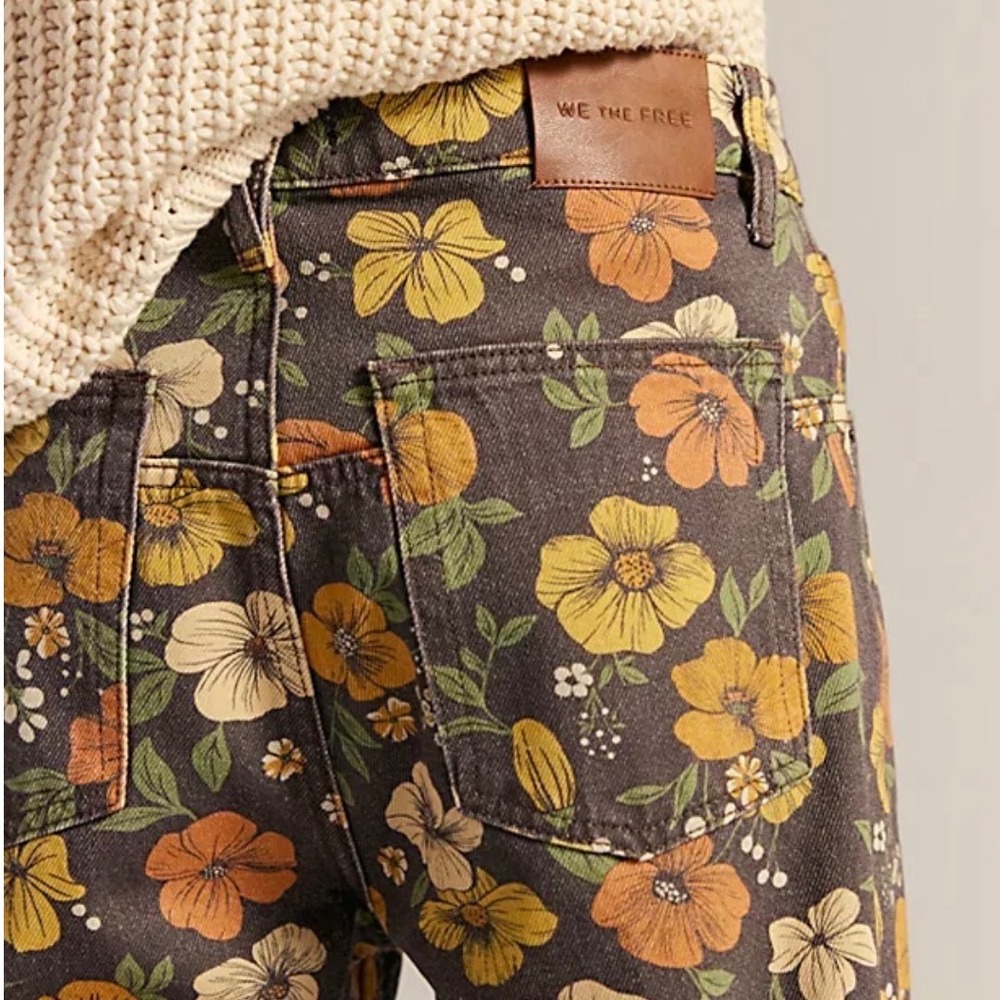 We The Free Deep Trance Floral Jeans Brown Orange Fall Autumn Flowers Size 30